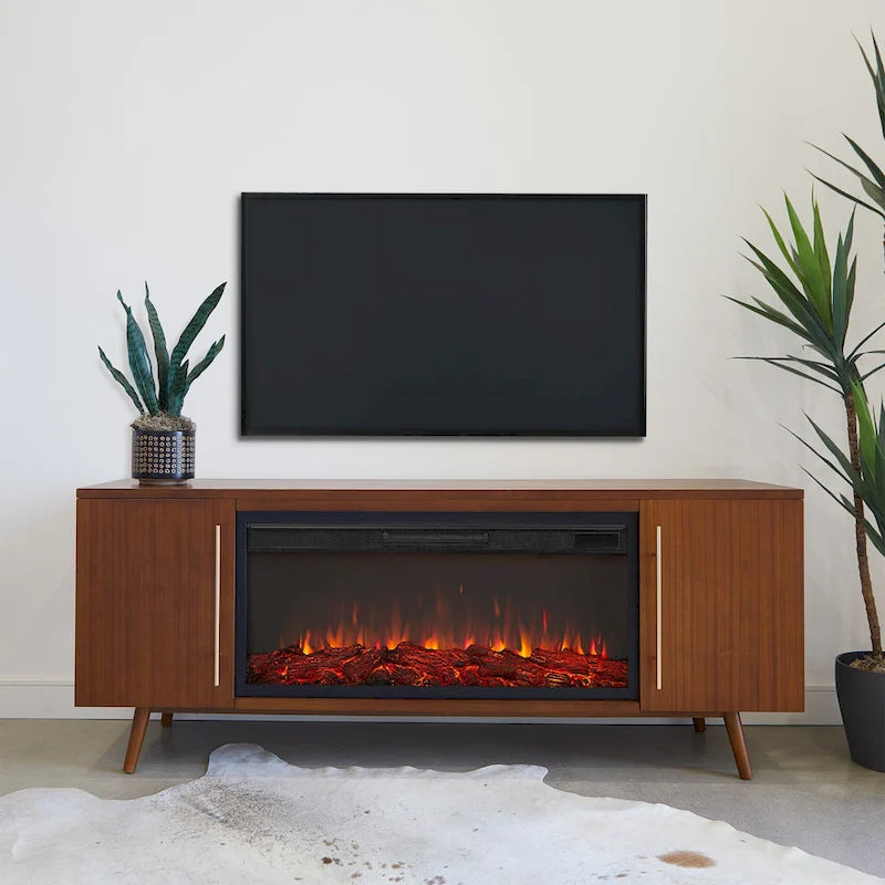 Morris Electric 72  Fireplace TV Stand in Vintage Black Maple by Real Flame