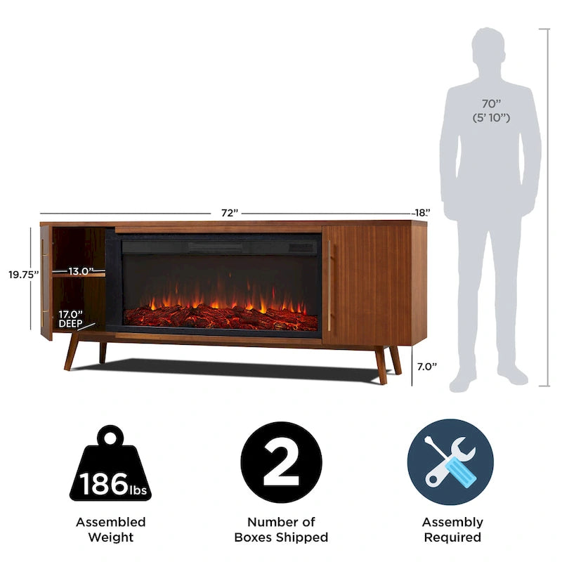 Morris Electric 72  Fireplace TV Stand in Vintage Black Maple by Real Flame