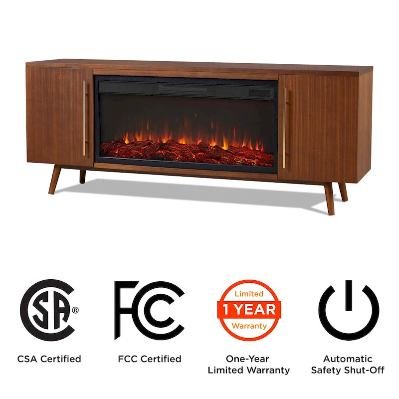 Morris Electric 72  Fireplace TV Stand in Vintage Black Maple by Real Flame