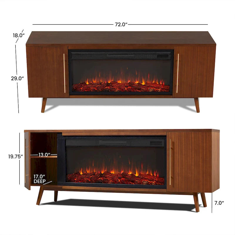 Morris Electric 72  Fireplace TV Stand in Vintage Black Maple by Real Flame