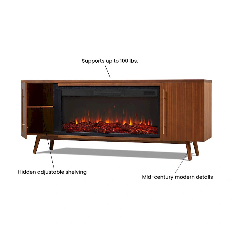 Morris Electric 72  Fireplace TV Stand in Vintage Black Maple by Real Flame