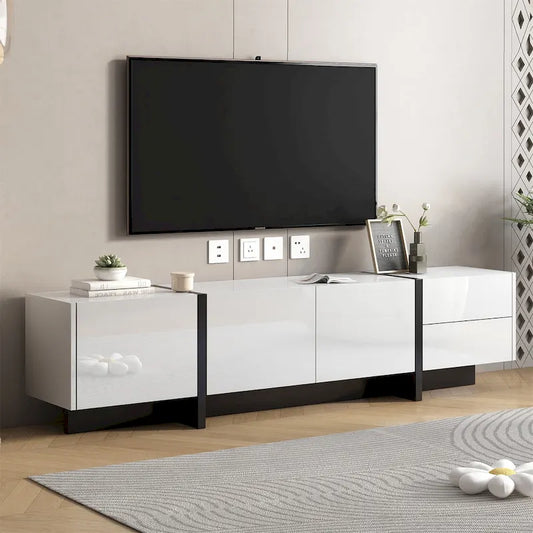 Modern Rectangle TV Stand for TVs Up to 80  with High Gloss UV Surface