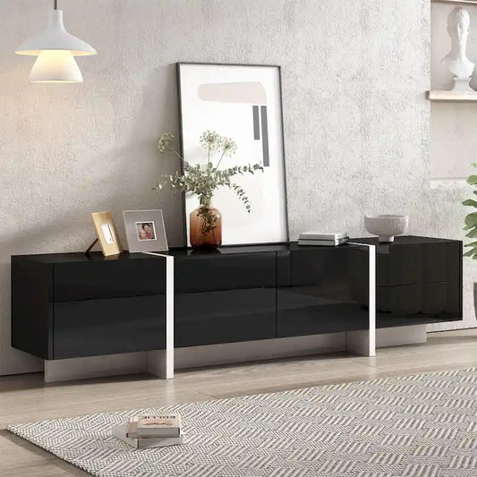 Modern Rectangle TV Stand for TVs Up to 80  with High Gloss UV Surface
