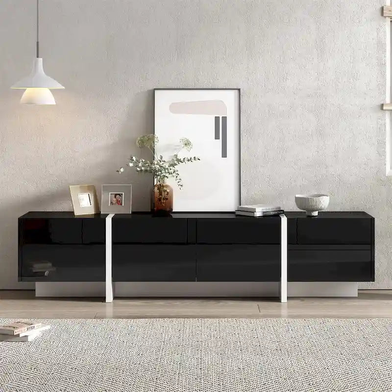 Modern Rectangle TV Stand for TVs Up to 80  with High Gloss UV Surface