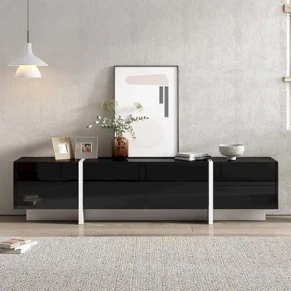 Modern Rectangle TV Stand for TVs Up to 80  with High Gloss UV Surface