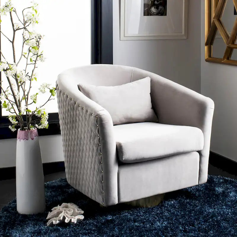 Quilted Swivel Tub Chair with Upholstered Seat and 360-Degree Rotating Base for Living Room