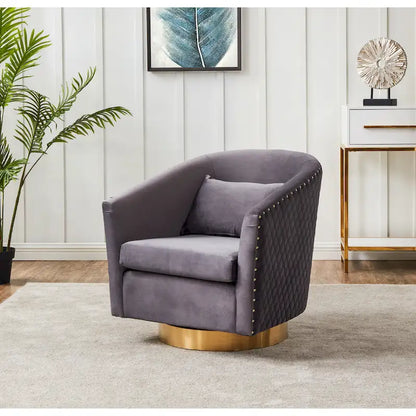 Quilted Swivel Tub Chair with Upholstered Seat and 360-Degree Rotating Base for Living Room
