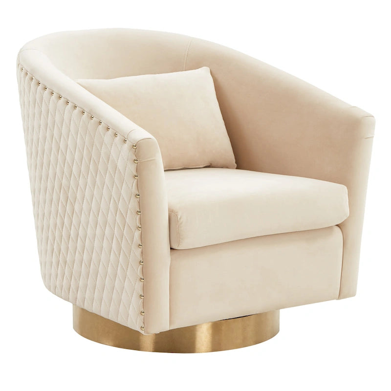 Quilted Swivel Tub Chair with Upholstered Seat and 360-Degree Rotating Base for Living Room