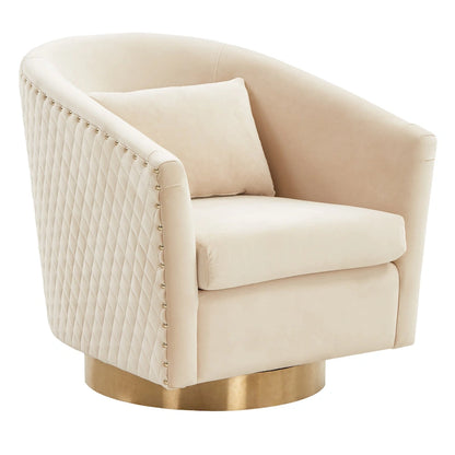 Quilted Swivel Tub Chair with Upholstered Seat and 360-Degree Rotating Base for Living Room