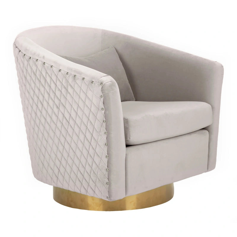 Quilted Swivel Tub Chair with Upholstered Seat and 360-Degree Rotating Base for Living Room