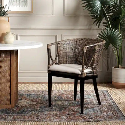 SAFAVIEH Olafia Dining Brown/ Black Arm Chair - 22.3  x 23.3  x 31.5  - 22Wx23Dx32H