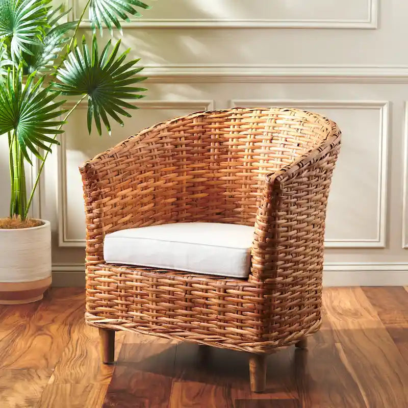Rattan Barrel Chair with Cushion