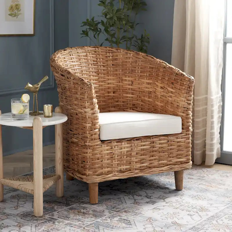 Rattan Barrel Chair with Cushion