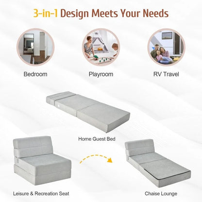 Tri-Fold Folding Chair Convertible Sleeper Bed - 75 x 28 x 6