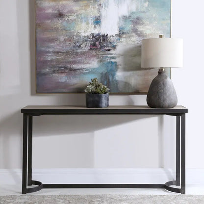 Uttermost Basuto 62  Long Oak Veneer Top Iron Lodge Style Console