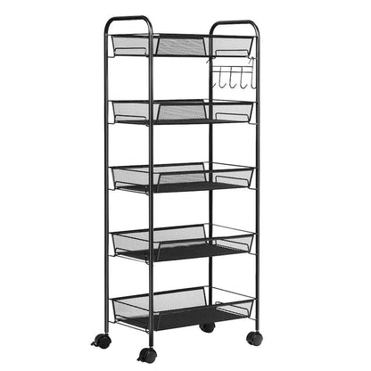 5 Tier Mesh Rolling File Utility Cart Storage Basket - 17 x 10 x 41 (L x W x H)