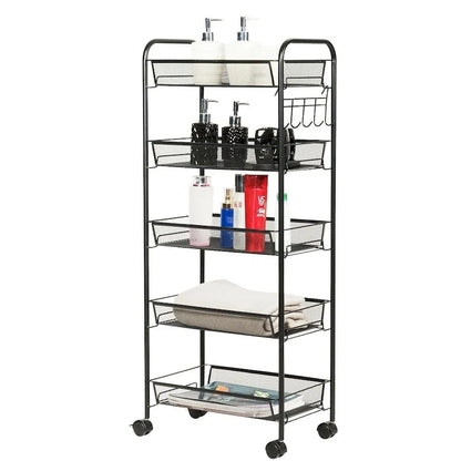 5 Tier Mesh Rolling File Utility Cart Storage Basket - 17 x 10 x 41 (L x W x H)