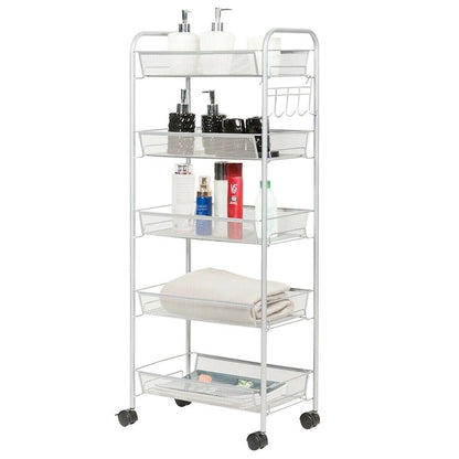 5 Tier Mesh Rolling File Utility Cart Storage Basket - 17 x 10 x 41 (L x W x H)