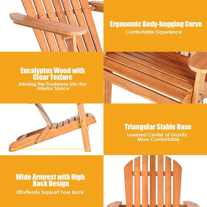 Gymax Eucalyptus Adirondack Chair Foldable Outdoor Wood Lounger Chair - See Details