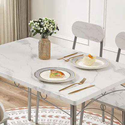 VECELO Dining Table Set, Kitchen Table with 2/4 Chairs, Metal and Wood Rectangular 3/5-Piece Dining Set