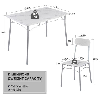 VECELO Dining Table Set, Kitchen Table with 2/4 Chairs, Metal and Wood Rectangular 3/5-Piece Dining Set