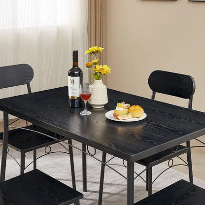 VECELO Dining Table Set, Kitchen Table with 2/4 Chairs, Metal and Wood Rectangular 3/5-Piece Dining Set