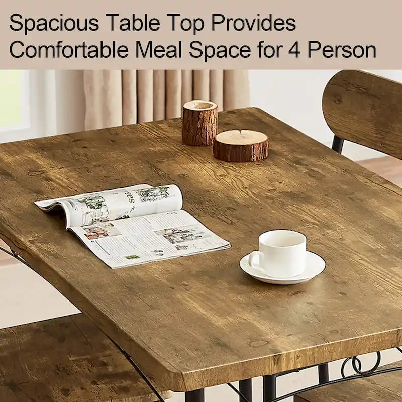 VECELO Dining Table Set, Kitchen Table with 2/4 Chairs, Metal and Wood Rectangular 3/5-Piece Dining Set