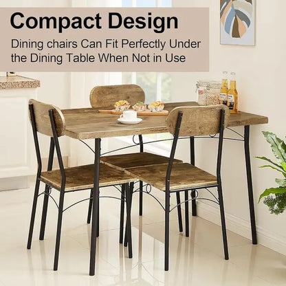 VECELO Dining Table Set, Kitchen Table with 2/4 Chairs, Metal and Wood Rectangular 3/5-Piece Dining Set