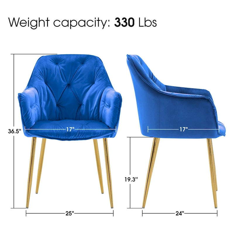 ivinta Tufted Dining Chairs Set of 2, Accent Chair with Solid Gold Plated Legs