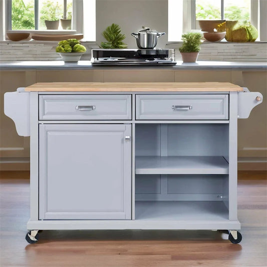 Natural Wood Top Kitchen Island with Storage
