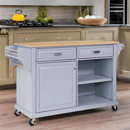 Natural Wood Top Kitchen Island with Storage