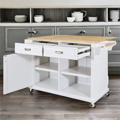Natural Wood Top Kitchen Island with Storage