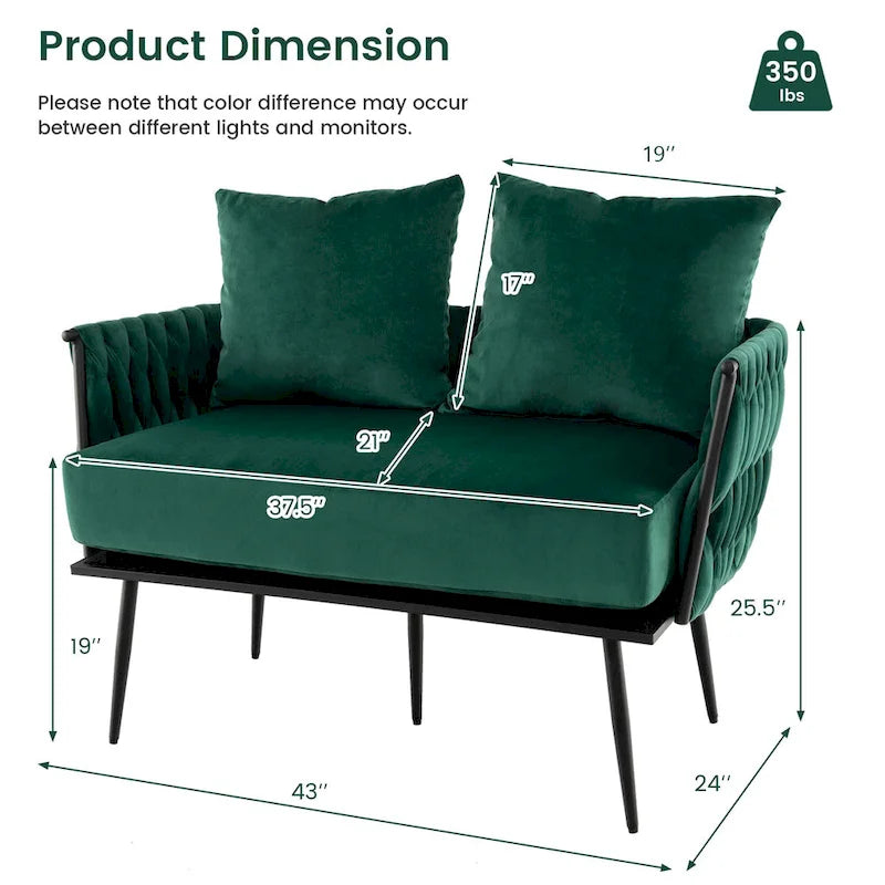 Costway Modern Loveseat Sofa Upholstered Dutch Velvet Couch with Woven - See Details