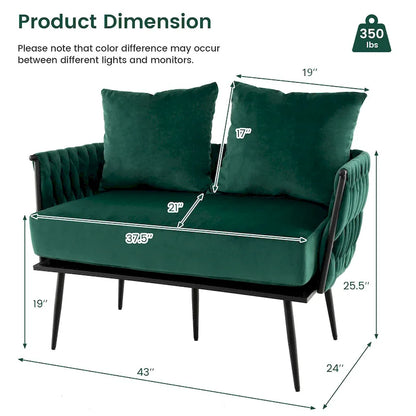 Costway Modern Loveseat Sofa Upholstered Dutch Velvet Couch with Woven - See Details