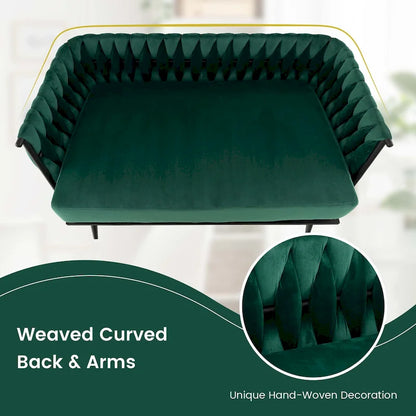 Costway Modern Loveseat Sofa Upholstered Dutch Velvet Couch with Woven - See Details