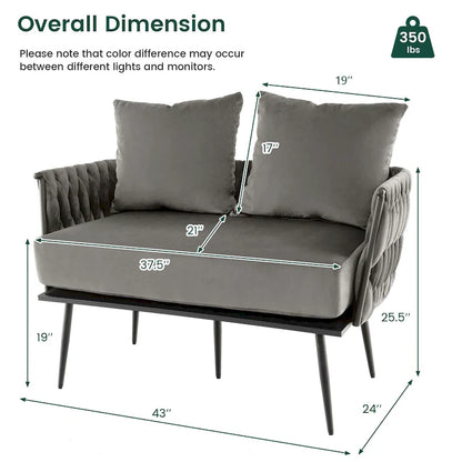 Costway Modern Loveseat Sofa Upholstered Dutch Velvet Couch with Woven - See Details