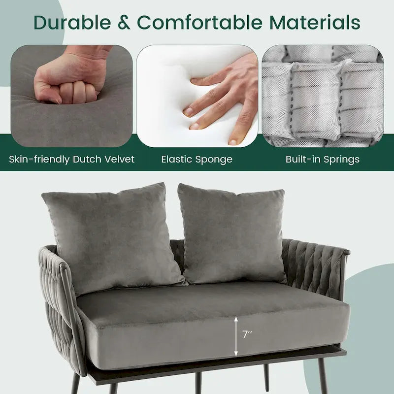 Costway Modern Loveseat Sofa Upholstered Dutch Velvet Couch with Woven - See Details