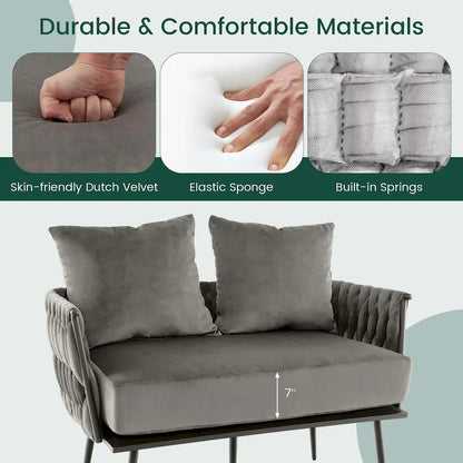 Costway Modern Loveseat Sofa Upholstered Dutch Velvet Couch with Woven - See Details