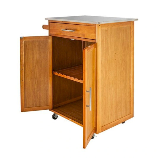 Moveable Kitchen Cart with Stainless Steel Table Top & One Drawer & One Cabinet Sapele - (28.74 x 18.90 x 35.04)