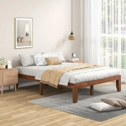 Gymax 14  Full Size Wooden Platform Bed Frame w/ Strong Slat Support