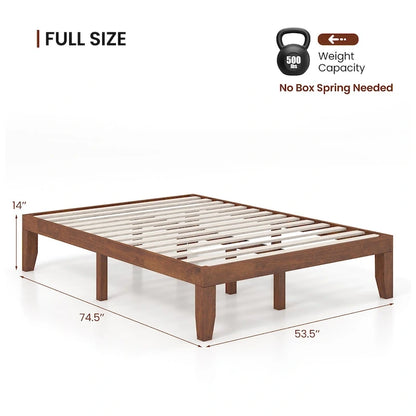 Gymax 14  Full Size Wooden Platform Bed Frame w/ Strong Slat Support