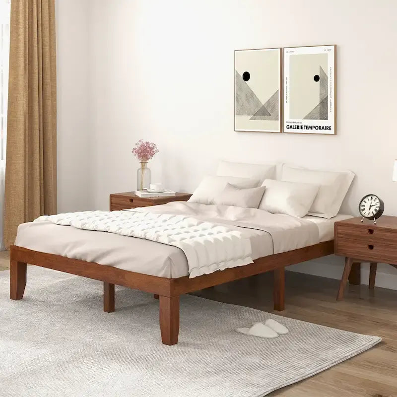 Gymax 14  Full Size Wooden Platform Bed Frame w/ Strong Slat Support