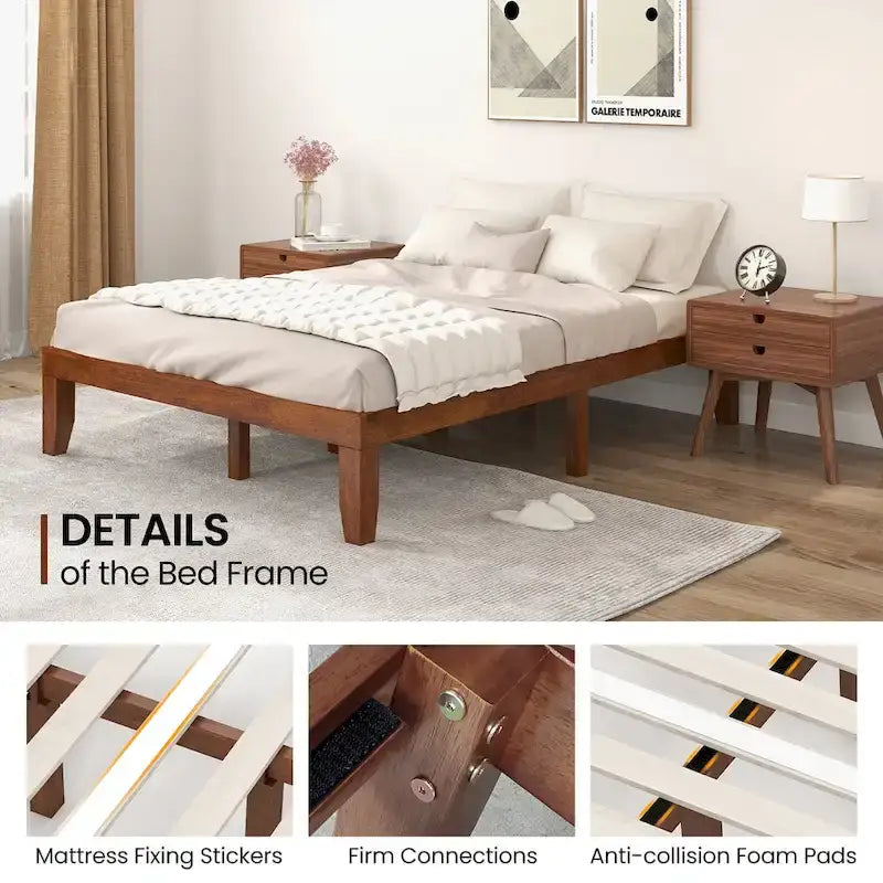 Gymax 14  Full Size Wooden Platform Bed Frame w/ Strong Slat Support