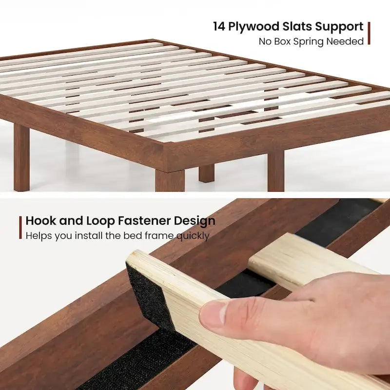 Gymax 14  Full Size Wooden Platform Bed Frame w/ Strong Slat Support