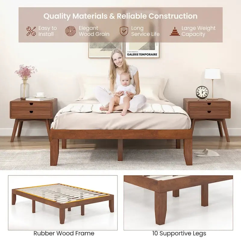 Gymax 14  Full Size Wooden Platform Bed Frame w/ Strong Slat Support