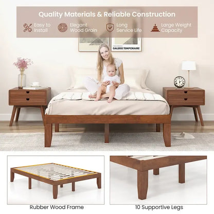 Gymax 14  Full Size Wooden Platform Bed Frame w/ Strong Slat Support