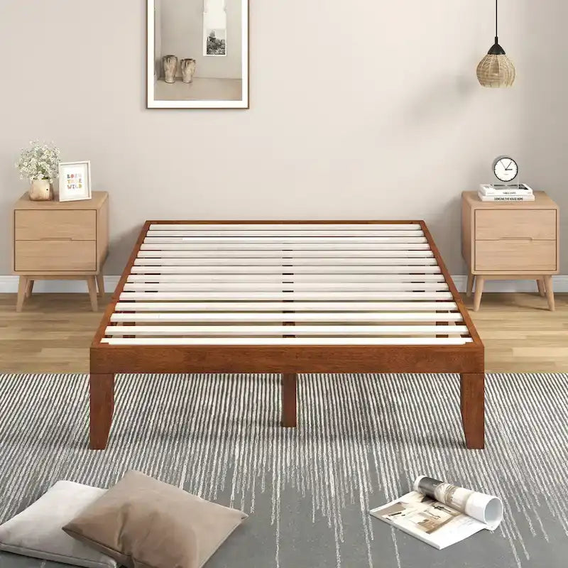 Gymax 14  Full Size Wooden Platform Bed Frame w/ Strong Slat Support