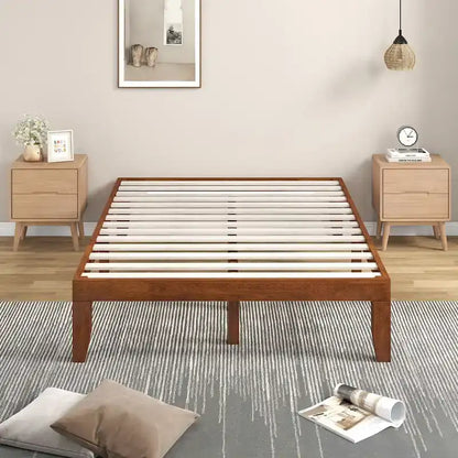 Gymax 14  Full Size Wooden Platform Bed Frame w/ Strong Slat Support