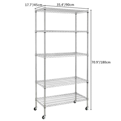 5-Tier NSF-Certified Steel Wire Shelving with Wheels Black - (35.43 x 17.72 x 70.87)