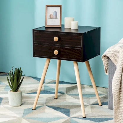 Costway 2 PCS Mid Century Modern 2 Drawers Nightstand Sofa Side Table - See Details